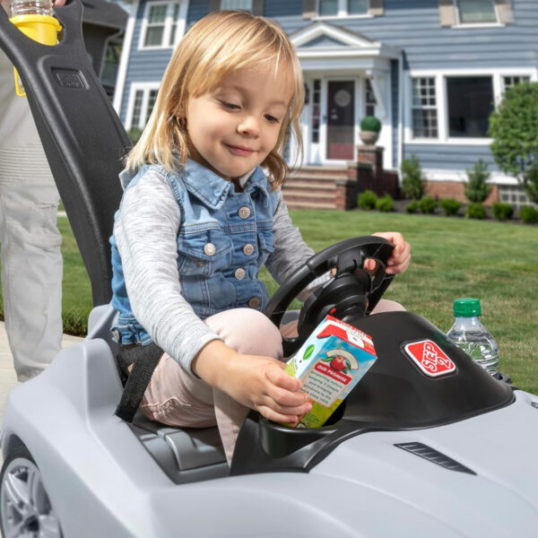 Step2 Whisper Ride Cruiser, Single Seater Kids Push Car, Easy to Store Ride On Toy with Seatbelt, Horn and Storage Trunk, Suitable for Children both Boys and Girls Aged 18m and Above, Gray