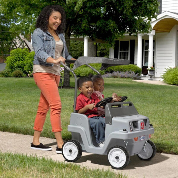 Step2 Side-By-Side SUV, Dual Seater Kids Push Car with Canopy, Easy to Store Ride On Toy with Seatbelt, Horn and Under Seat Storage, Suitable for Children both Boys and Girls Aged 18m and Above, Gray