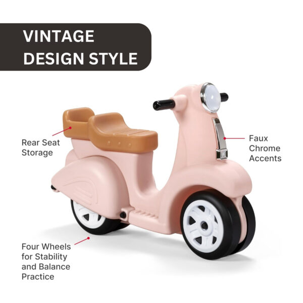 Step2 Kids Ride Along Scooter, Single Seater Easy to Store Ride On Toy with Rear Storage Slot, Suitable for Children both Boys and Girls Aged 18m and Above, Pink