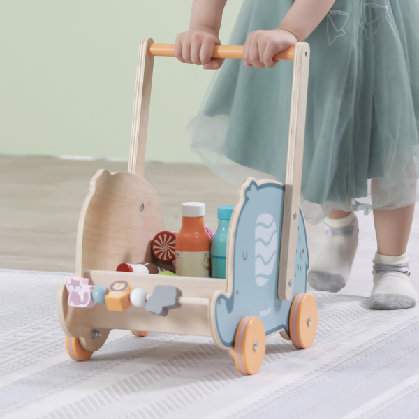 PolarB Doll Buggy Elephant Toddler Walker, Push Toy for Dolls and Plush Toys, Sturdy Plastic Construction with Clicking Wheels, For Ages 12 Months and Up