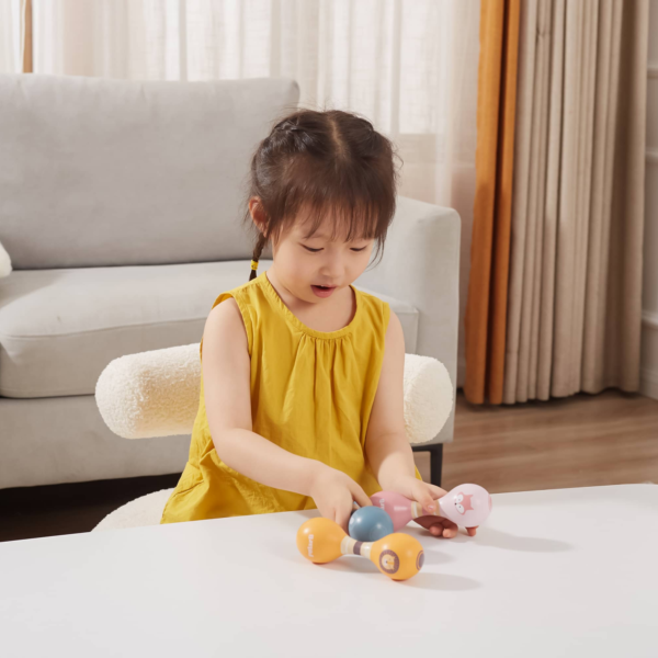 PolarB Wooden Double Maracas for Babies and Toddlers, Easy Grip Lion Design, Early Musical Instrument, Safe and Non-Toxic, Suitable from 0m+