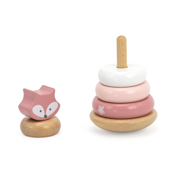 PolarB Fox Stacker and Pounding Bench Toy for Toddlers, 2-in-1 Wooden Fine Motor Skills Activity Toy for Babies, Color Recognition and Coordination Development, Ages 12 Months+