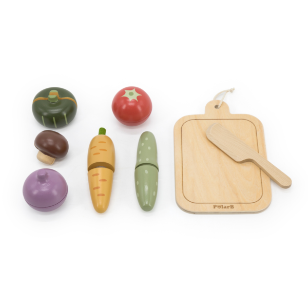 PolarB Wooden Vegetable Chopping Board Set, Pretend Play Cutting Toy with Knife and Board, Montessori Kitchen Learning Toy for Toddlers Ages 18 Months+