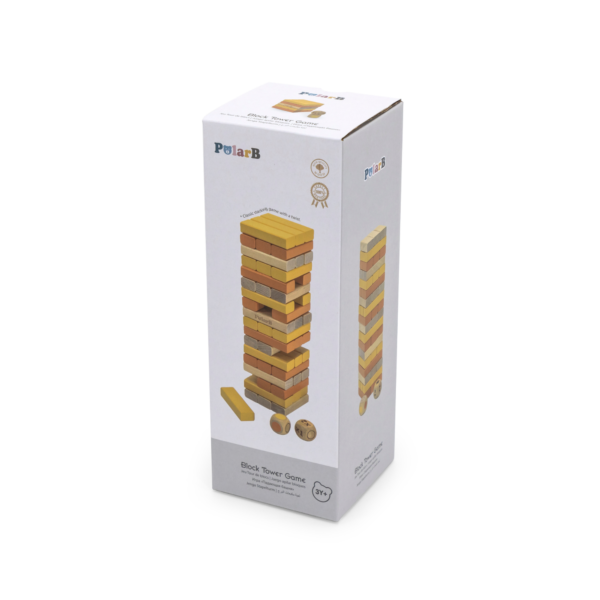 PolarB Colorful Stacking Tower Game for Kids, Wooden Balance and Coordination Game with Color Dice, Fun Family Game for Ages 3+