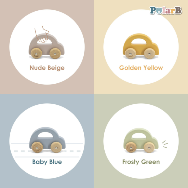 PolarB Wooden Car Push and Pull Toy for Babies, Montessori-Inspired Natural Wood Vehicle with Smooth Wheels, Pastel Tones, Safe for 6 Months and Up, Brown