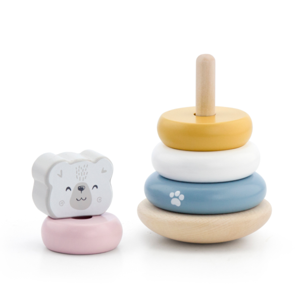 PolarB Colorful Wooden Tower Game with Dice, Family Stacking Game with 54 Beech Wood Blocks and 2 Dice, Educational Dexterity Game for Ages 3+