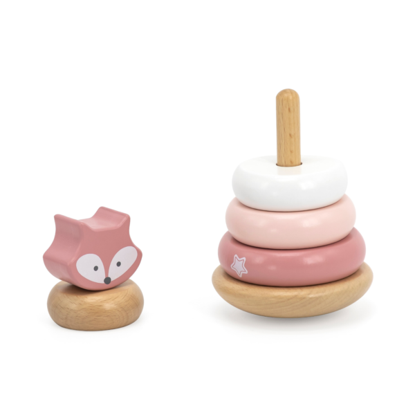 PolarB Wooden Fox Pull-Along and Stacker Toy Set, Educational Toddler Toys for Walking, Fine Motor Skills, and Color Recognition, Ages 18 Months+