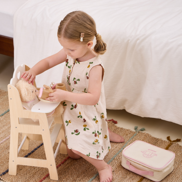 PolarB Wooden Doll Feeding Set for Kids, 8-Piece Pretend Play Set with Bag, Encourages Empathy, Imaginative Role Play and Social Skills, Ages 3 and Up