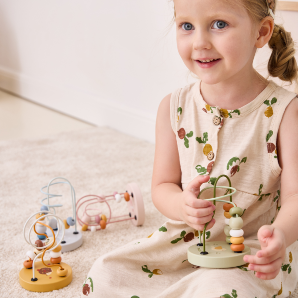 PolarB Wooden Bead Maze Toy, Classic Motor Skill Activity for Toddlers, 10 Beads, Colorful Base, Ages 12 Months and Up, Assorted Designs