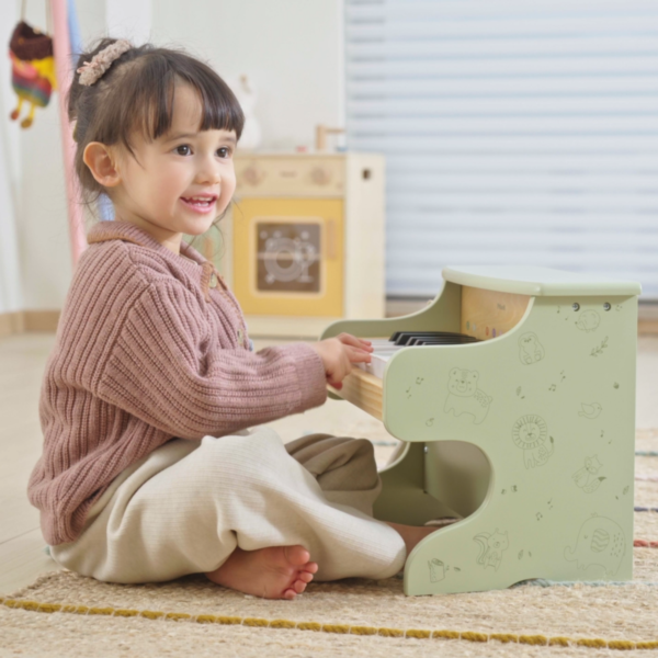 PolarB Wooden Toy Piano for Kids, Educational Musical Instrument with Colored Keys and Song Sheet, Preschool Learning Piano for Ages 3+