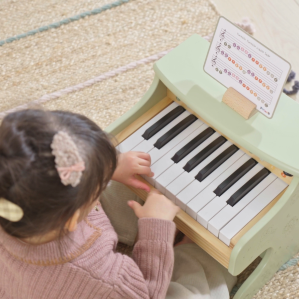 PolarB Wooden Toy Piano for Kids, Educational Musical Instrument with Colored Keys and Song Sheet, Preschool Learning Piano for Ages 3+