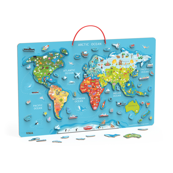 Viga Dry Erase Board with,   Magnetic World Puzzle, Montessori Wooden Toy, Develops Sensory, Cognitive & Fine Motor Skills, Non-Toxic & Eco-friendly Kids Educational Toy, Suitable for Children 3Y+
