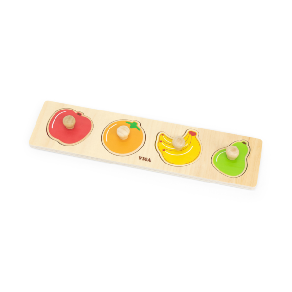 Viga Fruits, 4 Piece Knob Puzzle, Montessori Wooden Toy, Develops Sensory, Cognitive & Fine Motor Skills, Non-Toxic & Eco-friendly Kids Educational Toy, Suitable for Boys and Girls Aged 12M+