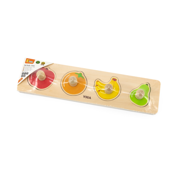 Viga Fruits, 4 Piece Knob Puzzle, Montessori Wooden Toy, Develops Sensory, Cognitive & Fine Motor Skills, Non-Toxic & Eco-friendly Kids Educational Toy, Suitable for Boys and Girls Aged 12M+