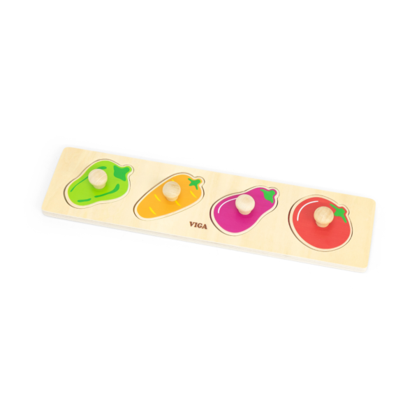 Viga Vegetables, 4 Piece Knob Puzzle, Montessori Wooden Toy, Develops Sensory, Cognitive & Fine Motor Skills, Non-Toxic & Eco-friendly Kids Educational Toy, Suitable for Boys and Girls Aged 12M+