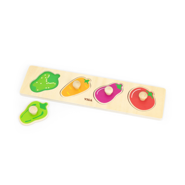Viga Vegetables, 4 Piece Knob Puzzle, Montessori Wooden Toy, Develops Sensory, Cognitive & Fine Motor Skills, Non-Toxic & Eco-friendly Kids Educational Toy, Suitable for Boys and Girls Aged 12M+