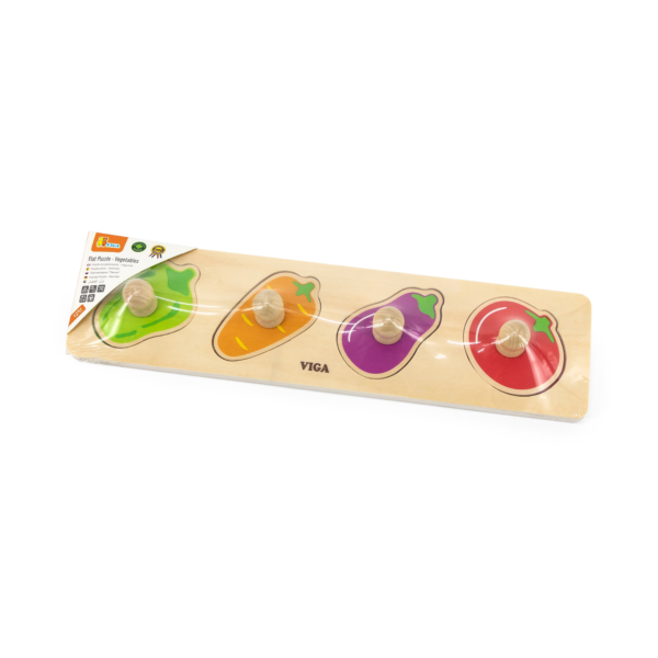 Viga Vegetables, 4 Piece Knob Puzzle, Montessori Wooden Toy, Develops Sensory, Cognitive & Fine Motor Skills, Non-Toxic & Eco-friendly Kids Educational Toy, Suitable for Boys and Girls Aged 12M+