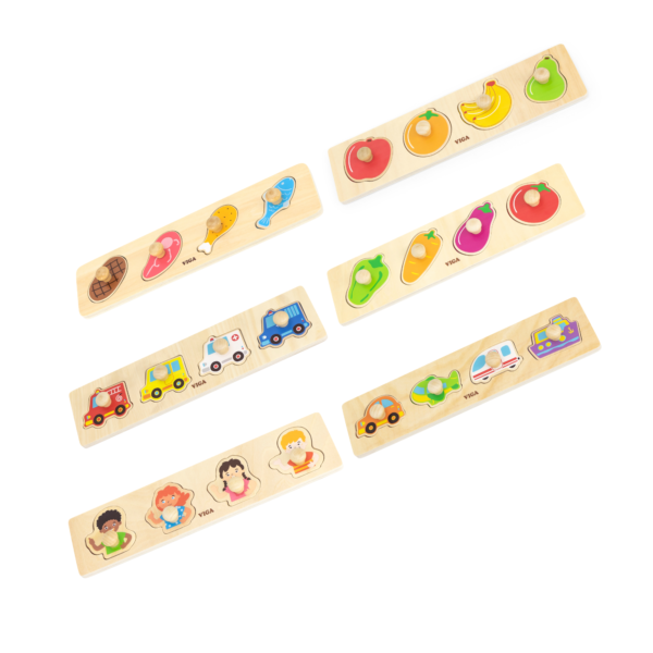 Viga Vegetables, 4 Piece Knob Puzzle, Montessori Wooden Toy, Develops Sensory, Cognitive & Fine Motor Skills, Non-Toxic & Eco-friendly Kids Educational Toy, Suitable for Boys and Girls Aged 12M+