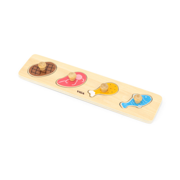 Viga Meat & Fish, 4 Piece Knob Puzzle, Montessori Wooden Toy, Develops Sensory, Cognitive & Fine Motor Skills, Non-Toxic & Eco-friendly Kids Educational Toy, Suitable for Boys and Girls Aged 12M+