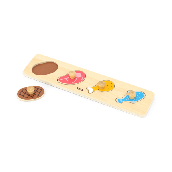Viga Meat & Fish, 4 Piece Knob Puzzle, Montessori Wooden Toy, Develops Sensory, Cognitive & Fine Motor Skills, Non-Toxic & Eco-friendly Kids Educational Toy, Suitable for Boys and Girls Aged 12M+