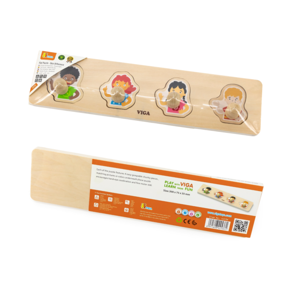 Viga Different Skin, 4 Piece Knob Puzzle, Montessori Wooden Toy, Develops Sensory, Cognitive & Fine Motor Skills, Non-Toxic & Eco-friendly Kids Educational Toy, Suitable for Boys and Girls Aged 12M+