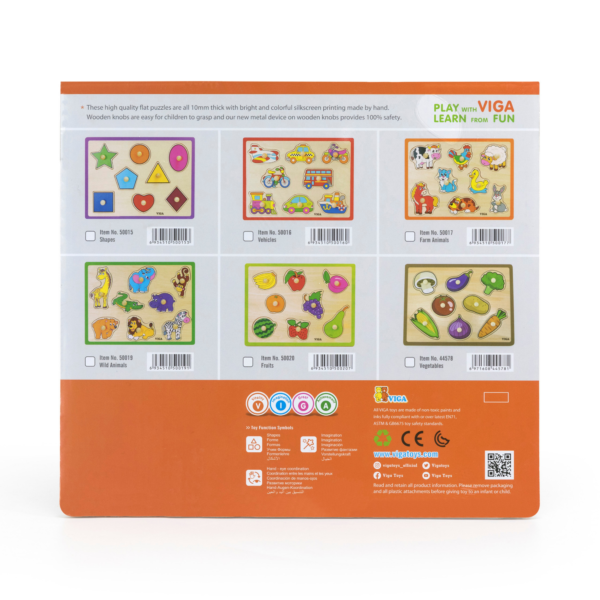 Viga Vegetables, 8 Piece Knob Puzzle, Montessori Wooden Toy, Develops Sensory, Cognitive & Fine Motor Skills, Non-Toxic & Eco-friendly Kids Educational Toy, Suitable for Boys and Girls Aged 18M+