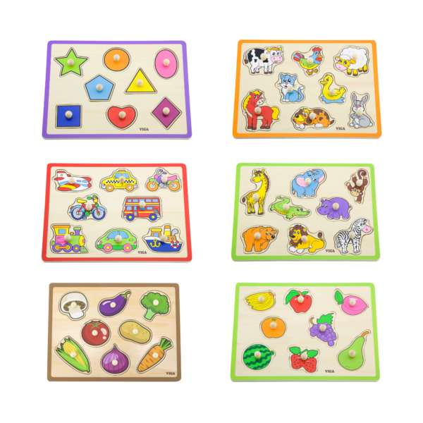 Viga Vegetables, 8 Piece Knob Puzzle, Montessori Wooden Toy, Develops Sensory, Cognitive & Fine Motor Skills, Non-Toxic & Eco-friendly Kids Educational Toy, Suitable for Boys and Girls Aged 18M+