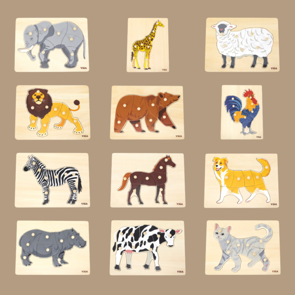 Viga Cow, Farm Animals, 8 Piece Knob Puzzle, Montessori Wooden Toy, Develops Sensory, Cognitive & Fine Motor Skills, Non-Toxic & Eco-friendly Kids Educational Toy, Suitable for Children Aged 18M+