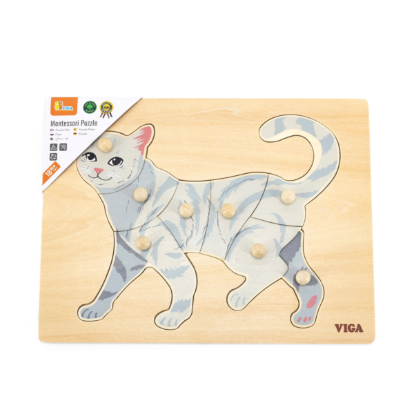 Viga Cat, 8 Piece Knob Puzzle, Montessori Wooden Toy, Develops Sensory, Cognitive & Fine Motor Skills, Non-Toxic & Eco-friendly Kids Educational Toy, Suitable for Boys and Girls Aged 18M+