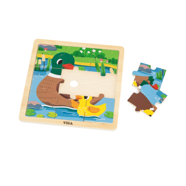 Viga Duck, 9 Piece Jigsaw Puzzle, Montessori Wooden Toy, Develops Sensory, Cognitive & Fine Motor Skills, Non-Toxic & Eco-friendly Kids Educational Toy, Suitable for Boys and Girls Aged 18M+