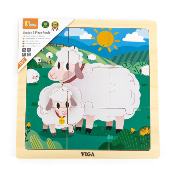 Viga Sheep, 9 Piece Jigsaw Puzzle, Montessori Wooden Toy, Develops Sensory, Cognitive & Fine Motor Skills, Non-Toxic & Eco-friendly Kids Educational Toy, Suitable for Boys and Girls Aged 18M+