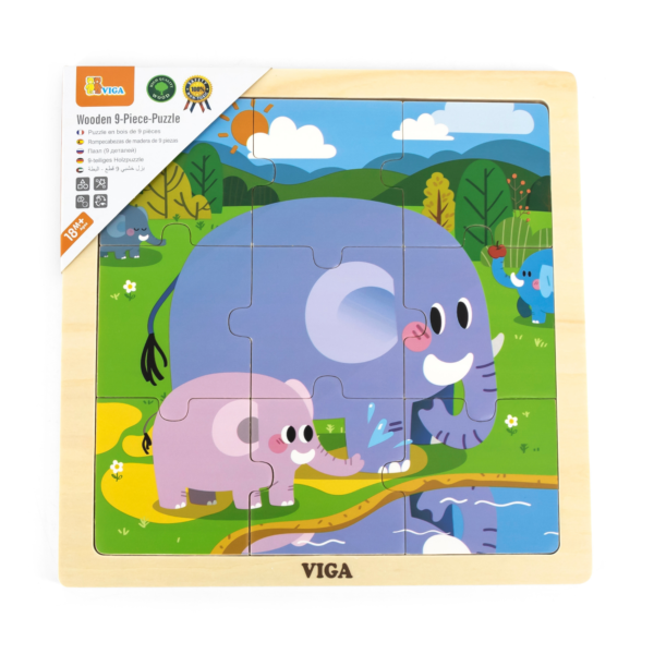 Viga Elephant, 9 Piece Jigsaw Puzzle, Montessori Wooden Toy, Develops Sensory, Cognitive & Fine Motor Skills, Non-Toxic & Eco-friendly Kids Educational Toy, Suitable for Boys and Girls Aged 18M+