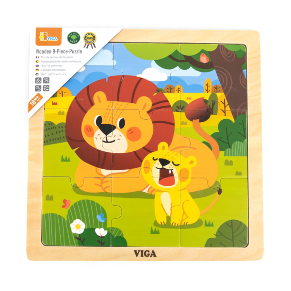Viga Lion, 9 Piece Jigsaw Puzzle, Montessori Wooden Toy, Develops Sensory, Cognitive & Fine Motor Skills, Non-Toxic & Eco-friendly Kids Educational Toy, Suitable for Boys and Girls Aged 18M+