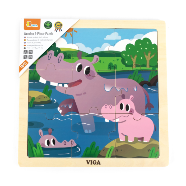Viga Hippo, 9 Piece Jigsaw Puzzle, Montessori Wooden Toy, Develops Sensory, Cognitive & Fine Motor Skills, Non-Toxic & Eco-friendly Kids Educational Toy, Suitable for Boys and Girls Aged 18M+
