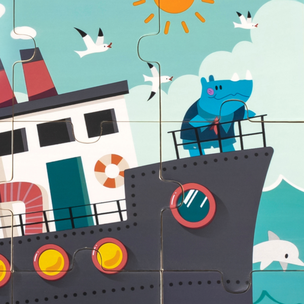 Viga Rhino on a Ship, 9 Piece Jigsaw Puzzle, Montessori Wooden Toy, Develops Sensory, Cognitive & Fine Motor Skills, Non-Toxic & Eco-friendly Kids Educational Toy, Suitable for Children Aged 18M+