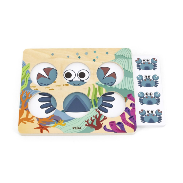 Viga Sea Secrets, Mix & Match, 10 Piece Knob Puzzle, Montessori Wooden Toy, Develops Sensory, Cognitive & Fine Motor Skills, Non-Toxic & Eco-friendly Kids Educational Toy, Suitable for Children 3Y+