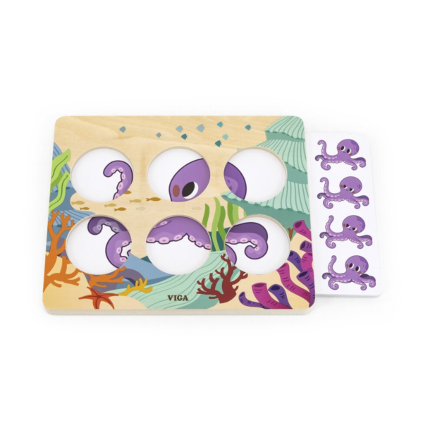 Viga Sea Secrets, Mix & Match, 10 Piece Knob Puzzle, Montessori Wooden Toy, Develops Sensory, Cognitive & Fine Motor Skills, Non-Toxic & Eco-friendly Kids Educational Toy, Suitable for Children 3Y+