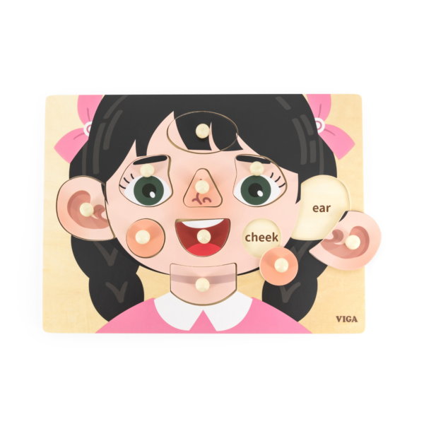 Viga Girls Face, 10 Piece Knob Puzzle, Montessori Wooden Toy, Develops Sensory, Cognitive & Fine Motor Skills, Non-Toxic & Eco-friendly Kids Educational Toy, Suitable for Boys and Girls Aged 18M+