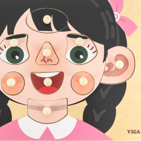 Viga Girls Face, 10 Piece Knob Puzzle, Montessori Wooden Toy, Develops Sensory, Cognitive & Fine Motor Skills, Non-Toxic & Eco-friendly Kids Educational Toy, Suitable for Boys and Girls Aged 18M+