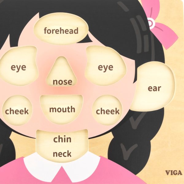 Viga Girls Face, 10 Piece Knob Puzzle, Montessori Wooden Toy, Develops Sensory, Cognitive & Fine Motor Skills, Non-Toxic & Eco-friendly Kids Educational Toy, Suitable for Boys and Girls Aged 18M+