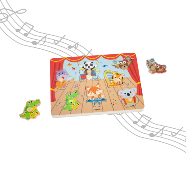Viga Wild Animals Music Concert, 7 Piece Knob Puzzle with Sound, Montessori Wooden Toy, Develops Sensory, Cognitive & Fine Motor Skills, Non-Toxic & Eco-friendly Kids Educational Toy, 18M+