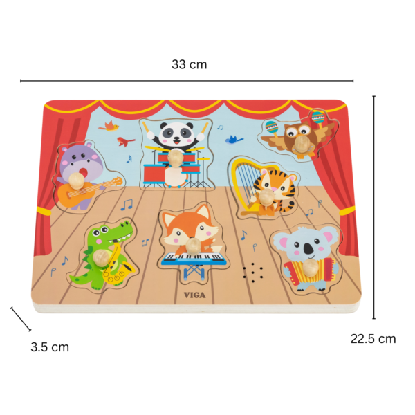 Viga Wild Animals Music Concert, 7 Piece Knob Puzzle with Sound, Montessori Wooden Toy, Develops Sensory, Cognitive & Fine Motor Skills, Non-Toxic & Eco-friendly Kids Educational Toy, 18M+