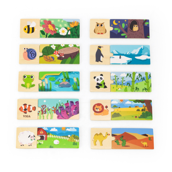 Viga Connecting Game, Animal Homes, 20 Piece Mix & Match Puzzle, Montessori Wooden Toy, Develops Sensory, Cognitive & Fine Motor Skills, Non-Toxic & Eco-friendly Kids Educational Toy, 18M+