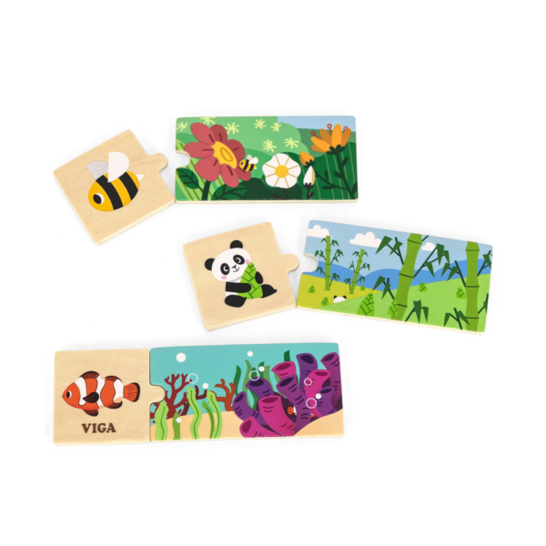 Viga Connecting Game, Animal Homes, 20 Piece Mix & Match Puzzle, Montessori Wooden Toy, Develops Sensory, Cognitive & Fine Motor Skills, Non-Toxic & Eco-friendly Kids Educational Toy, 18M+