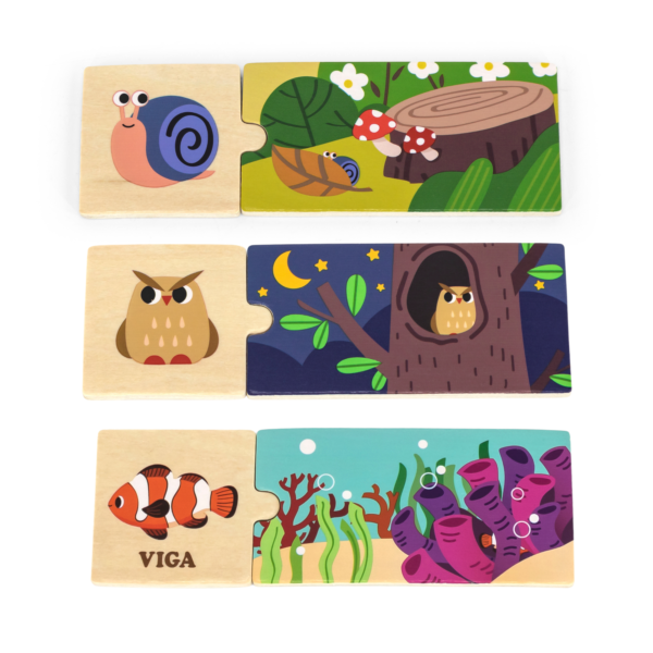 Viga Connecting Game, Animal Homes, 20 Piece Mix & Match Puzzle, Montessori Wooden Toy, Develops Sensory, Cognitive & Fine Motor Skills, Non-Toxic & Eco-friendly Kids Educational Toy, 18M+