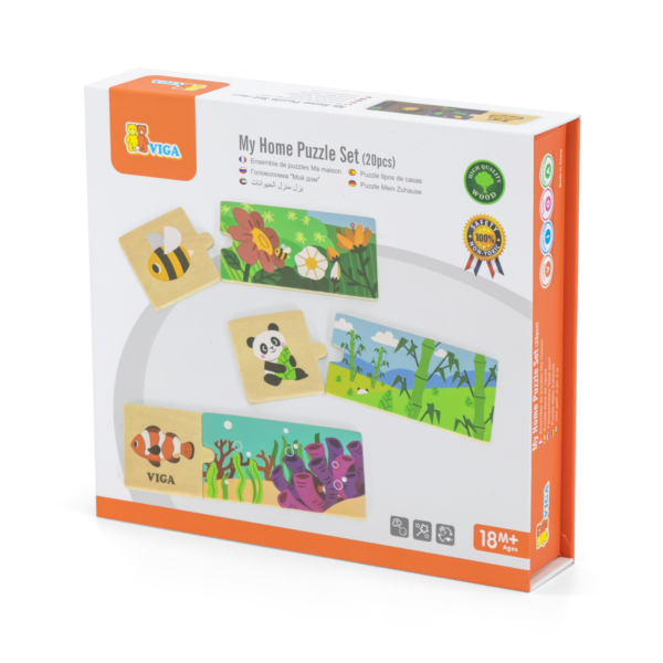 Viga Connecting Game, Animal Homes, 20 Piece Mix & Match Puzzle, Montessori Wooden Toy, Develops Sensory, Cognitive & Fine Motor Skills, Non-Toxic & Eco-friendly Kids Educational Toy, 18M+