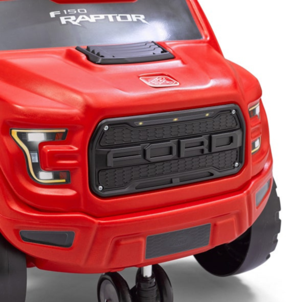 Step2 Ford F-150 Raptor with 360 Degree Turning 2 in 1 Single Seater Kids Push Car, Easy to Store Ride On Toy with Horn, Rear Storage and LED Grill LightSuitable for Children Aged 2.5 + Years, Red