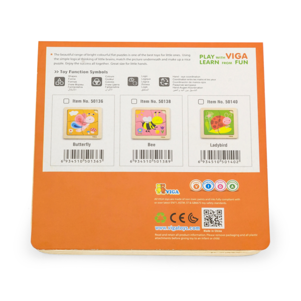 Viga Butterfly, 4 Piece Block Puzzle, Montessori Wooden Toy, Develops Sensory, Cognitive & Fine Motor Skills, Non-Toxic & Eco-friendly Kids Educational Toy, Suitable for Boys and Girls Aged 12M+