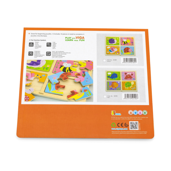 Viga 4 in 1 Sea, 16 Piece Block Puzzle, Montessori Wooden Toy, Develops Sensory, Cognitive & Fine Motor Skills, Non-Toxic & Eco-friendly Kids Educational Toy, Suitable for Boys and Girls Aged 18M+