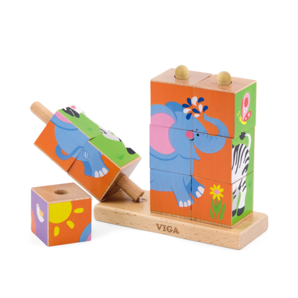 Viga Wild Animals, 6 Sided 3x3 Cube Puzzle, Montessori Wooden Toy, Develops Sensory, Cognitive & Fine Motor Skills, Non-Toxic & Eco-friendly Kids Educational Toy, Suitable for Boys and Girls Aged 2Y+